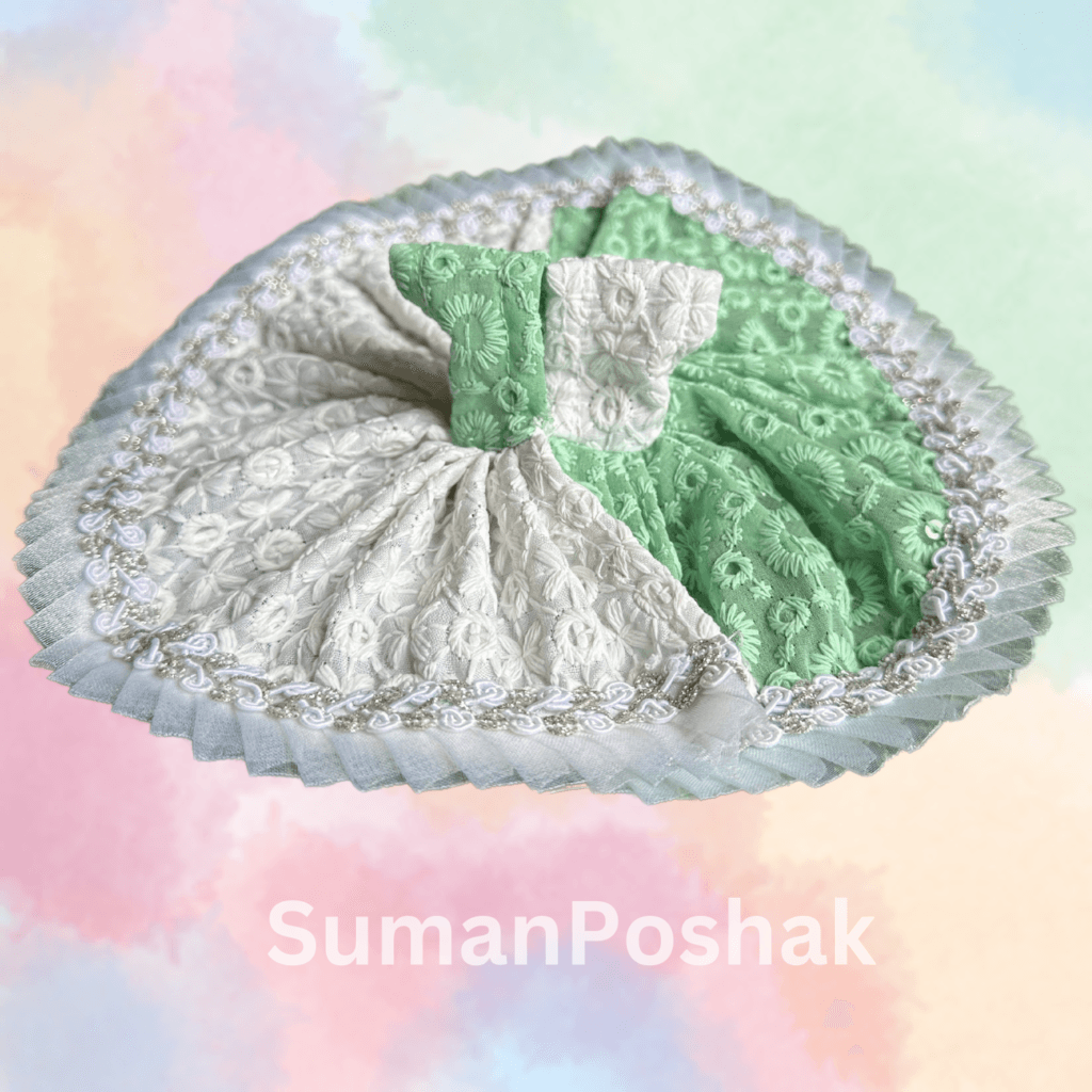 Two-Tonal White & Sage Green Poshak for Laddu Gopal Ji – Premium Washable Outfit - Image 1