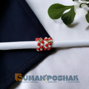 Red and white beaded bangle for Laddu Gopal Ji placed on fabric