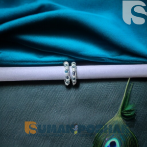 Silver bangle for Laddu Gopal Ji with teal silk and peacock feather