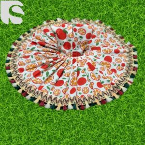 Cotton Laddu Gopal dress with fruit print and multicolor lace border