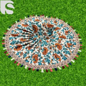 Handmade folk print poshak for Laddu Gopal Ji in cream and green