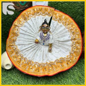 White poshak with gold orange border for Laddu Gopal Janmashtami 2-8