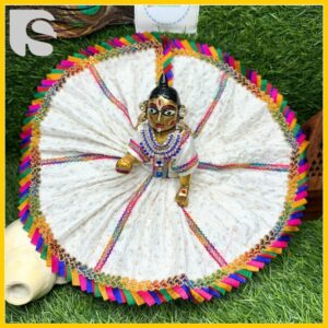 Rainbow border white Janmashtami dress for Laddu Gopal Ji by Suman Poshak