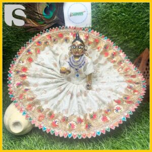 Shop white Laddu Gopal Ji poshak with maroon lace – Janmashtami size 2 to 6 at SumanPoshak