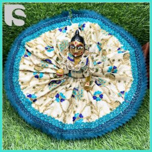 Cream and blue floral Laddu Gopal dress with blue lace – festive design
