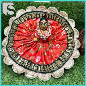 Laddu Gopal red festive dress with dark green and golden scallop lace – Janmashtami wear