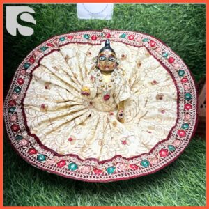 Cream embroidered Laddu Gopal dress with multicolor lace – festive poshak